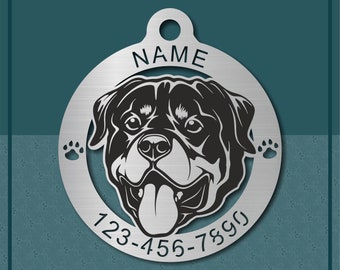 Personalized Custom Dog Tag Medallion for Rottweiler, Pet ID tag, Engraved Stainless Steel Dog Tag Medallion, Médaillon Pour Chien