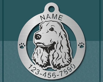 Personalized Custom Dog Tag Medallion for Cocker spaniel, Pet ID tag, Engraved Stainless Steel Dog Tag Medallion, Médaillon Pour Chien