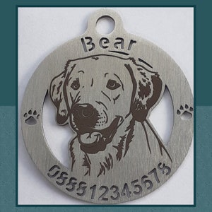 Personalized Dog Portrait Tag: Engraved Stainless Steel Pet ID