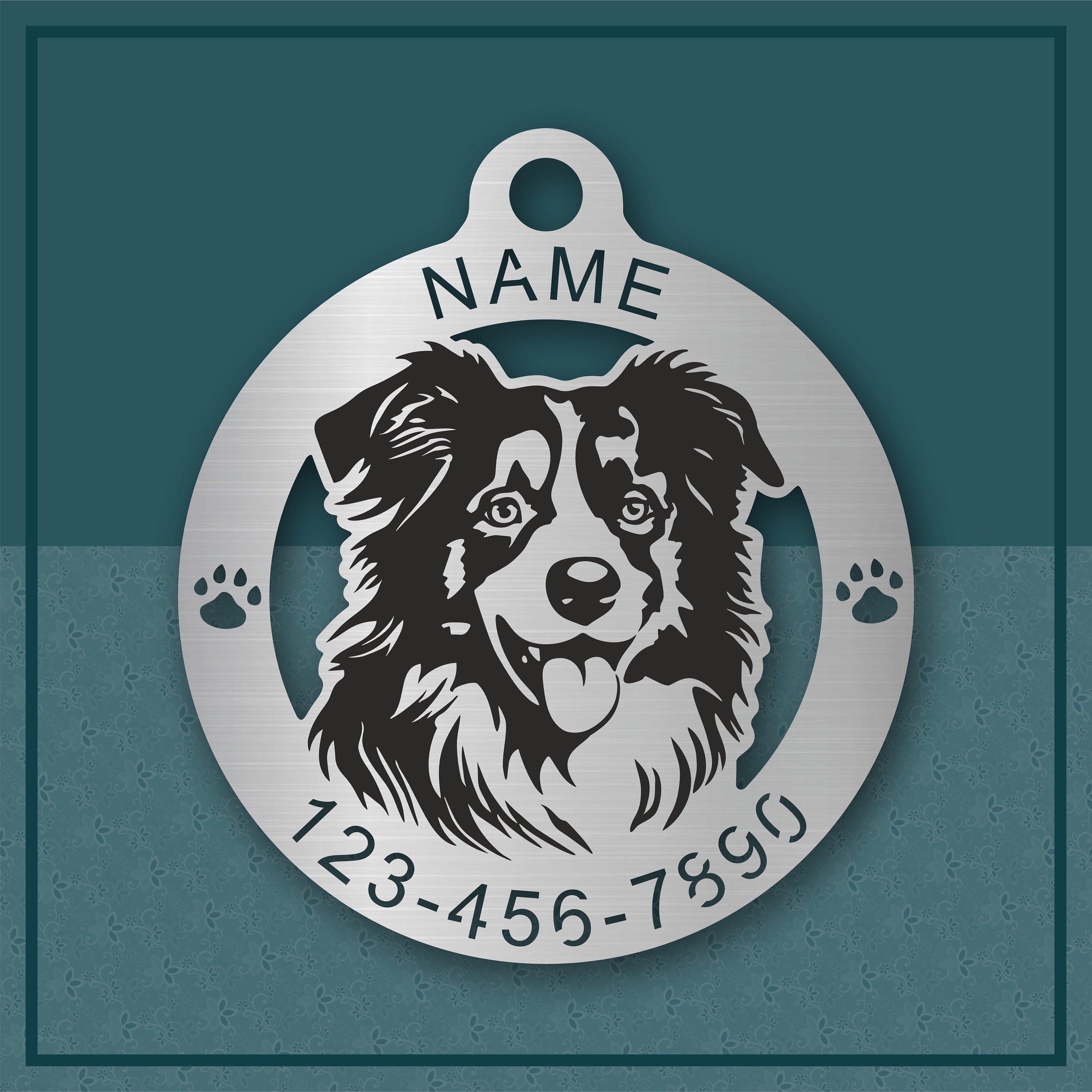 Targhetta Attenzione Al Cane In Lingua Inglese Con Pastore Australiano Blu - 155x110mm, PVC 3mm, Viti Incluse, Prodotta In Francia