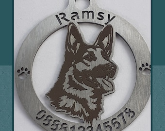 Personalized Custom Dog Tag Medallion for German Shepherd, Pet ID tag, Engraved Stainless Steel Dog Tag Medallion, Médaillon Pour Chien