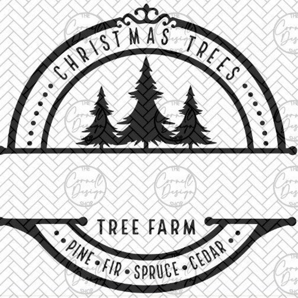 Tree Farm Monogram SVG - Christmas Tree Farm - Family Farm - Split Name Frame - Family Monogram - DXF PNG Jpg - Instant Digital Download