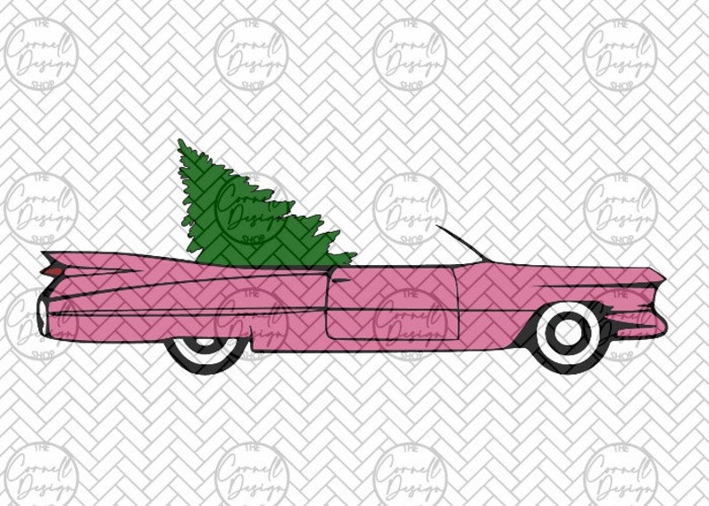 Download Pink Cadillac Hauling Tree Layered SVG Vintage Christmas ...
