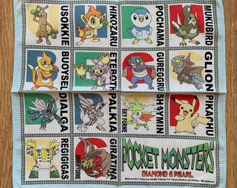Pocket Monsters zakdoek met diamant en parel | Katoenen sjaal met zeldzame karakters | Retro bandana cadeau voor haar | 2834