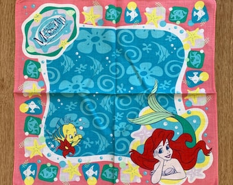 The Little Mermaid Disney Handkerchief | Rare Character Cotton Scarf | Retro Bandana Gift for Her | 2950