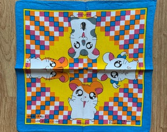 Vintage Hamtaro Hamster Handkerchief | Rare Character Cotton Scarf | Retro Bandana Gift for Her | 3073