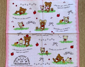 Rilakkuma San x Handkerchief | Rare Character Cotton Scarf | Retro Bandana Gift for Her | 2943