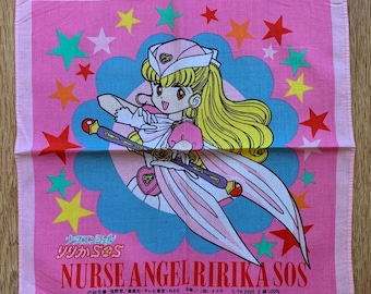 Vintage verpleegster Angel Ririka SOS-zakdoek | Katoenen sjaal met zeldzame karakters 2832