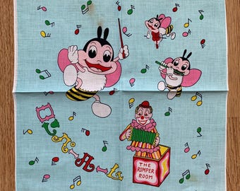 Vintage romperkamer Kenrick schattige bij smiley Showa retro zakdoek | Katoenen sjaal met zeldzame karakters | Retro bandana cadeau voor haar | 3091