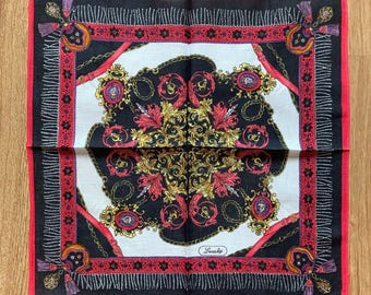 Vintage baroque patterned square Handkerchief | Rare Character Cotton Scarf | Retro Bandana Gift for Her | 3371