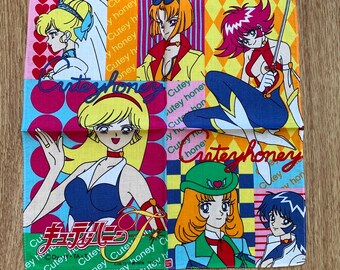 Vintage Cutie Honey Handkerchief | Rare Character Cotton Scarf | Retro Bandana Gift for Her | 2948