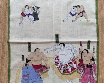 Vintage Japanese Sumo Wrestling Handkerchief | Rare Character Cotton Scarf | Retro Bandana Gift for Her | 3373