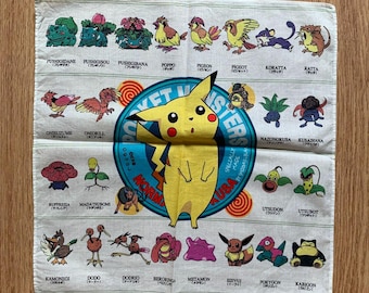 Vintage Pocket Monster Pokemon Pikachu Handkerchief | Rare Character Cotton Scarf | Retro Bandana Gift for Her | 3362