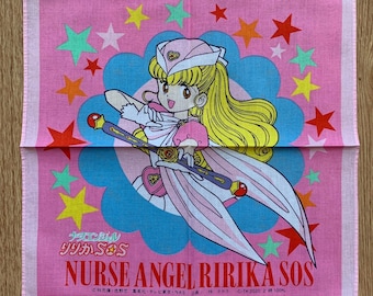 Vintage Nurse Angel Ririka SOS Handkerchief | Rare Character Cotton Scarf | Retro Bandana Gift for Her | 3062