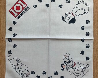 Vintage 101 Dalmatians Handkerchief | Rare Character Cotton Scarf | Retro Bandana Gift for Her | 3038