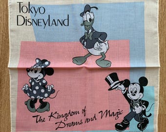 Vintage Mickey mouse Tokyo Disneyland Handkerchief | Rare Character Cotton Scarf | Retro Bandana Gift for Her | 3049