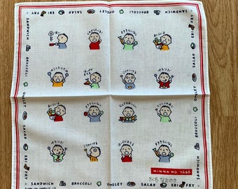 Vintage Minna No Tabo Handkerchief | Rare Character Cotton Scarf | Retro Bandana Gift for Her | 2922