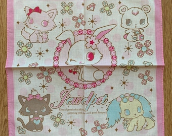 Vintage Jewelpet Sanrio-zakdoek | Katoenen sjaal met zeldzame karakters | Retro bandana cadeau voor haar | 2833
