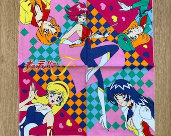 Vintage Cutie Honey Handkerchief | Rare Character Cotton Scarf | Retro Bandana Gift for Her | 2947
