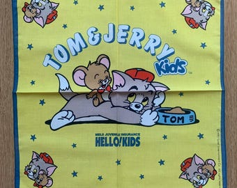 Vintage Tom and Jerry Handkerchief | Rare Character Cotton Scarf | Retro Bandana Gift for Her | 3037