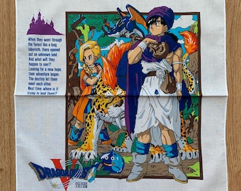 Vintage Dragon Quest V Handkerchief | Rare Character Cotton Scarf | Retro Bandana Gift for Her | 3067