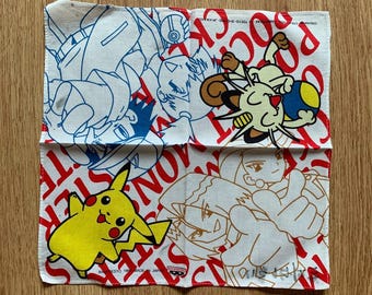Vintage Pocket Monster Pokemon Handkerchief | Rare Character Cotton Scarf | Retro Bandana Gift for Her | 3361