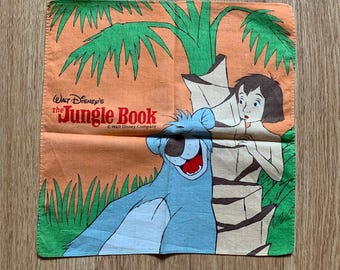 Vintage The Jungle Book Handkerchief | Rare Character Cotton Scarf | Retro Bandana Gift for Her | 3363
