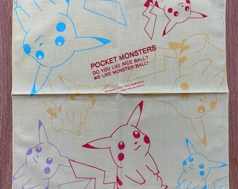 Vintage Pocket monster Pokemon Pikachu Handkerchief | Rare Character Cotton Scarf | Retro Bandana Gift for Her | 3185
