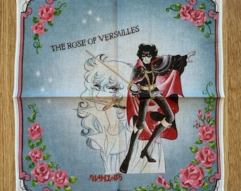Vintage The Rose of Versailles Handkerchief | Rare Character Cotton Scarf | Retro Bandana Gift for Her | 2813
