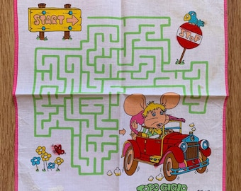 Vintage Topo Gigio-zakdoek | Katoenen sjaal met zeldzame karakters | Retro bandana cadeau voor haar | 2831