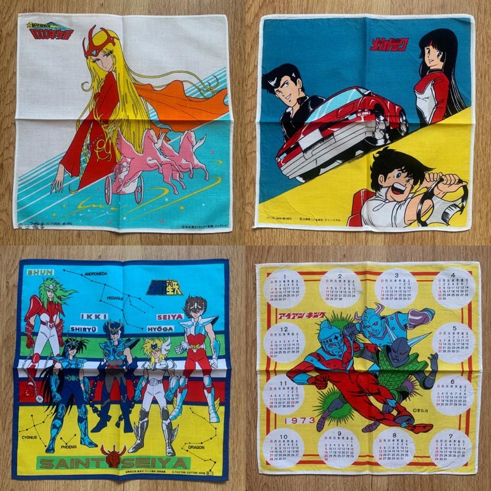 Vintage Handkerchief / queen millennia / Yoroshiku Mechadock / saint seiya / iron king
