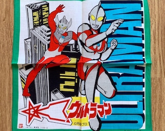 Vintage Ultraman Handkerchief | Rare Character Cotton Scarf | Retro Bandana Gift for Her | 2928