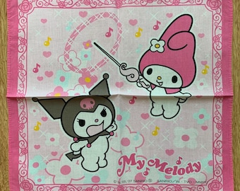 Vintage My Melody and Kuromi Handkerchief | Rare Character Cotton Scarf | Retro Bandana Gift for Her | 3184