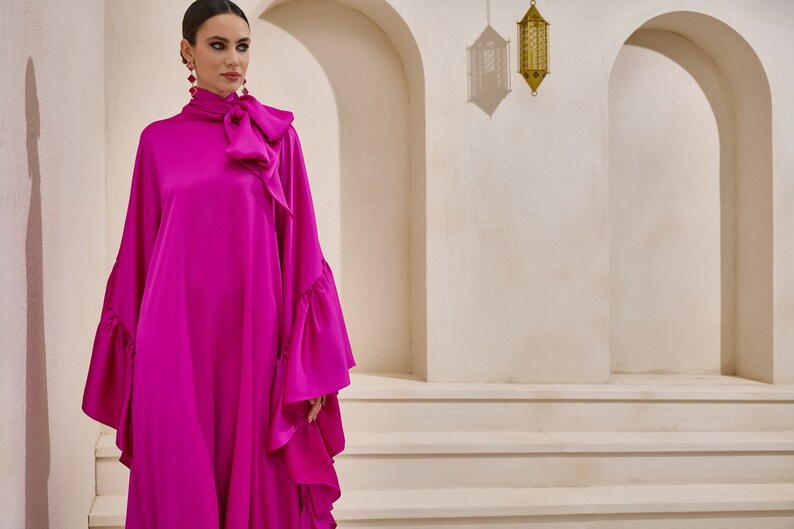 KLD FUCHSIA WASHED SATIN SURPLICE CAFTON BLOUSE main image 1