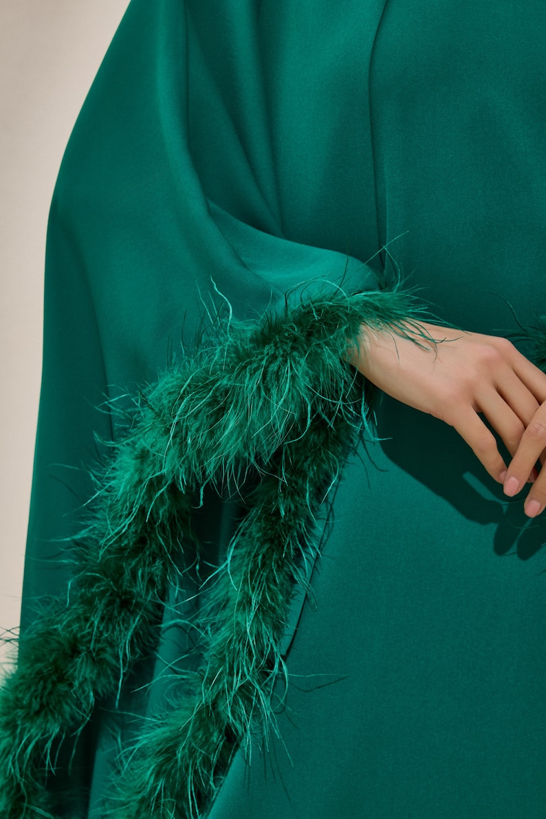 Emerald Beige Kaftan with Tassel