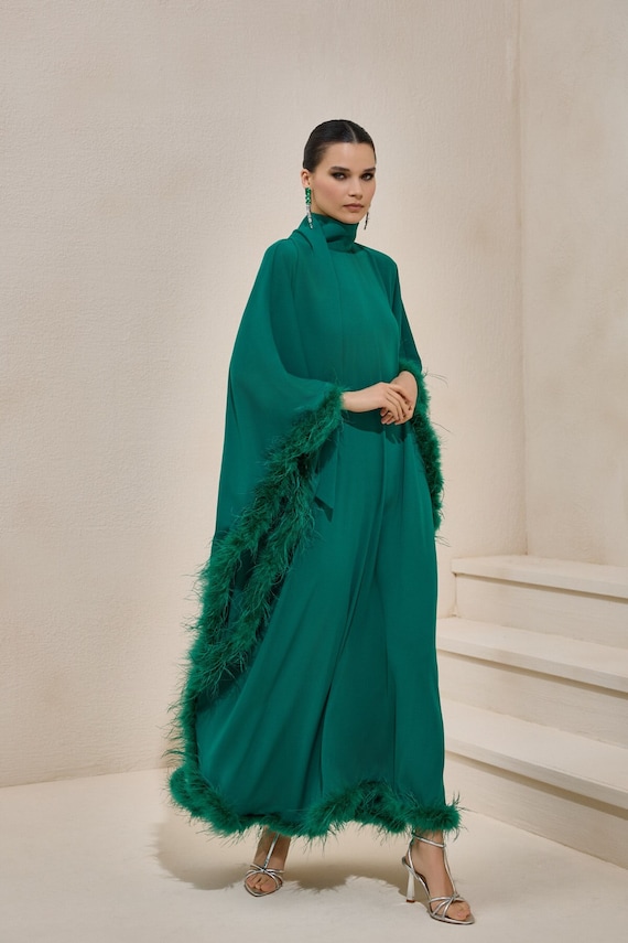 Feather Emerald Kaftan Dress - Etsy