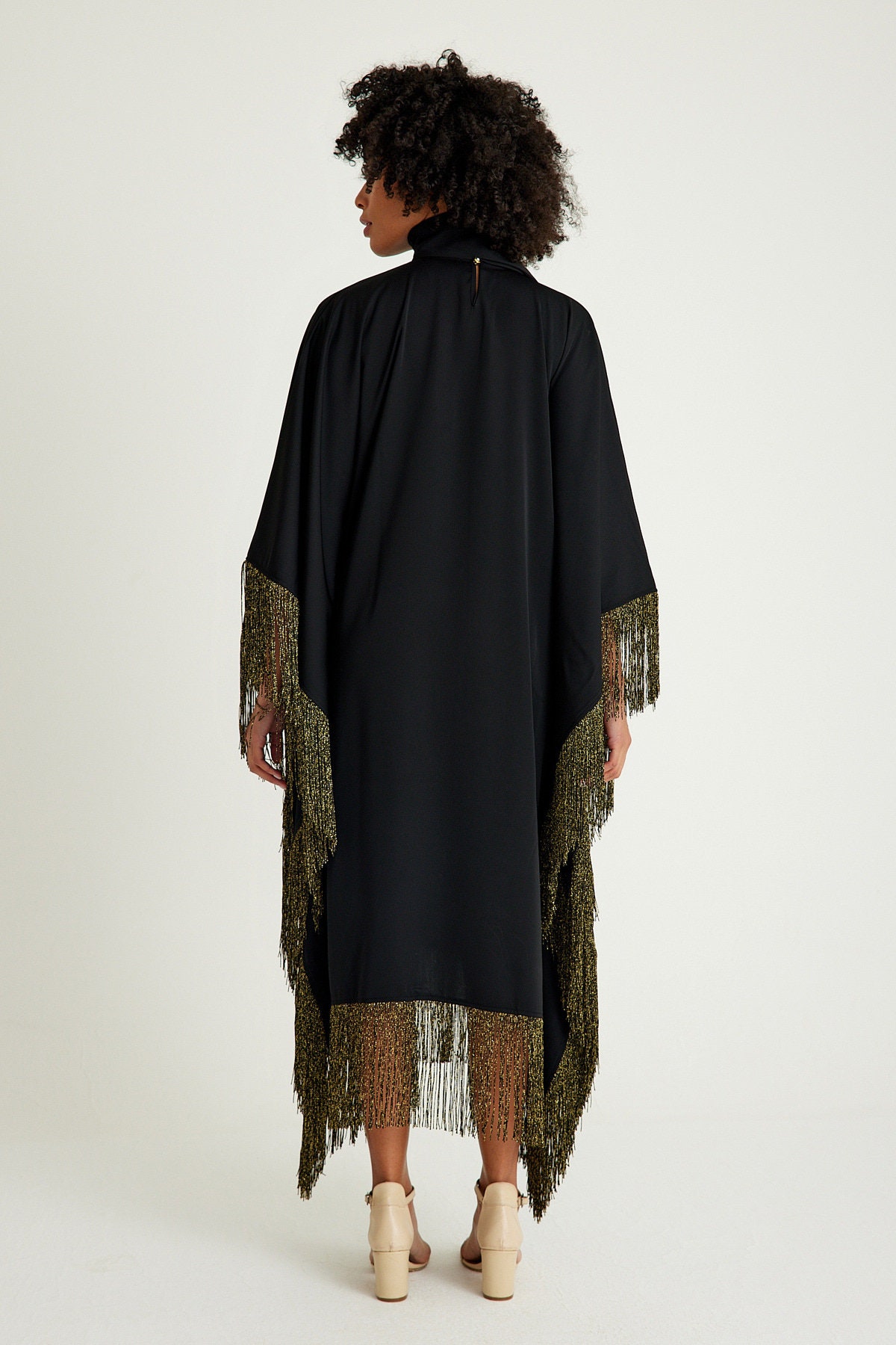 Women Black & Gold Printed Kaftan With Tie-Ups main image 0