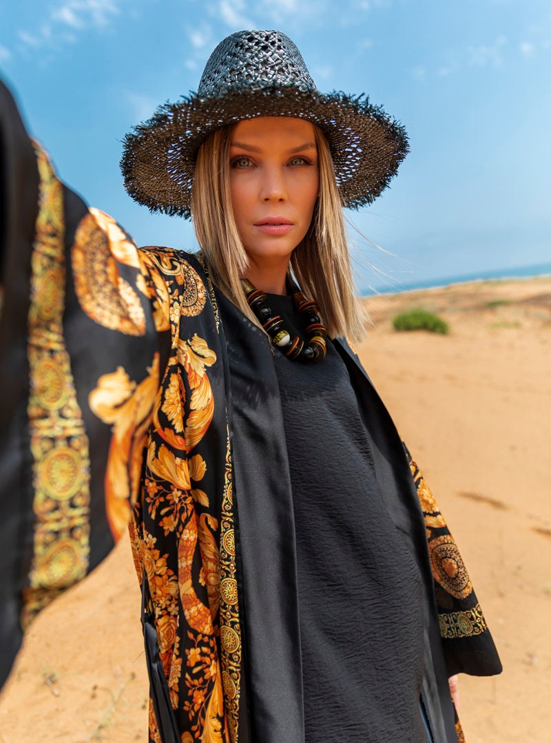 black and gold satin robe