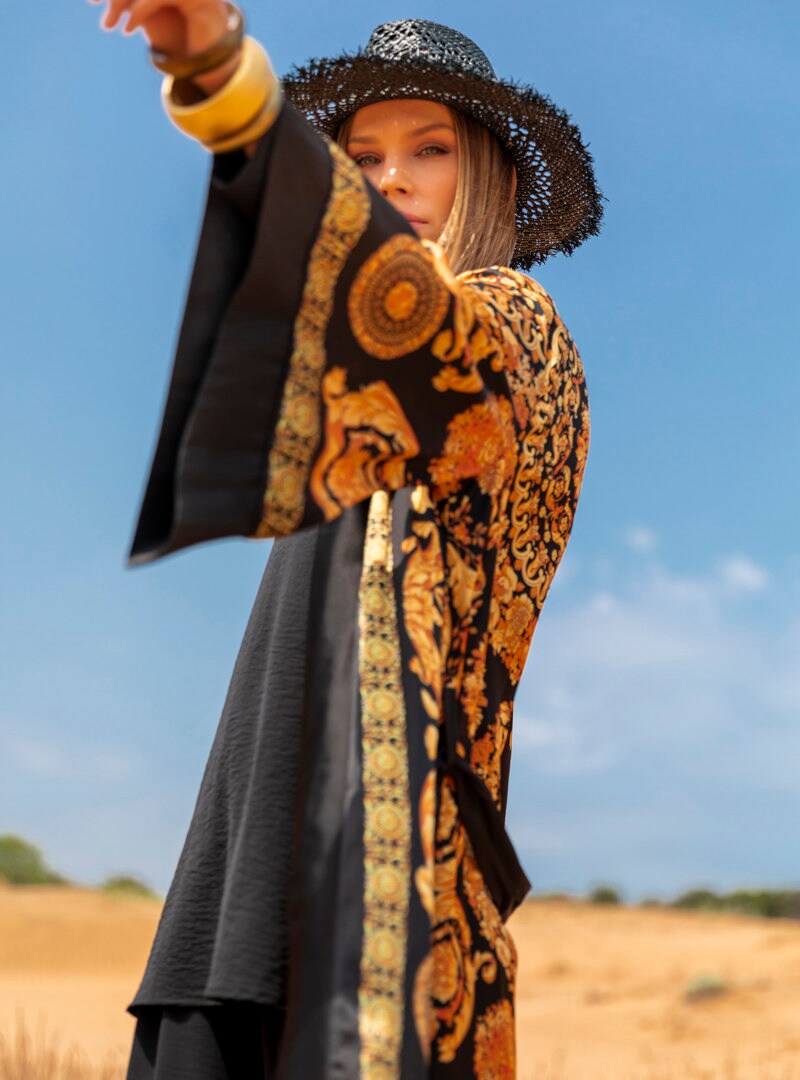 black and gold satin robe