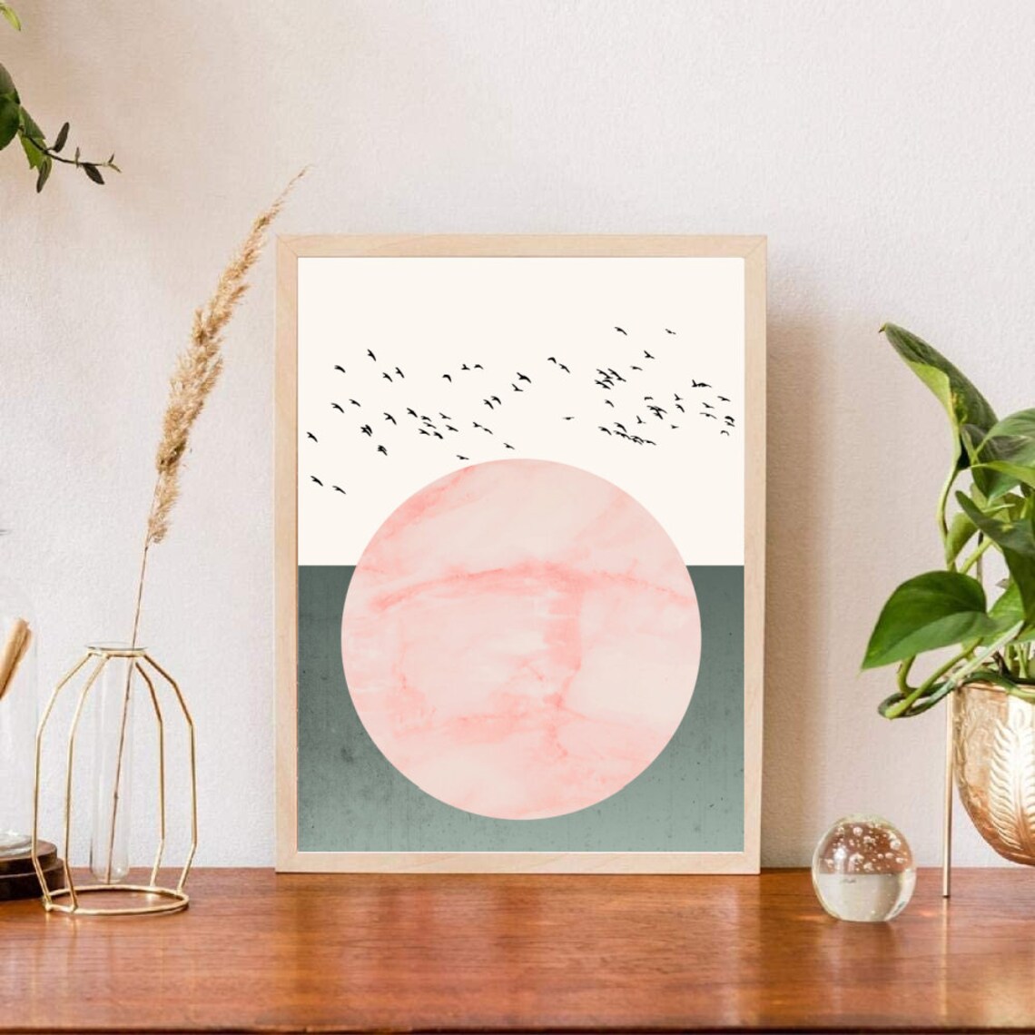 Green and Pink Abstract Wall Art Instant Download Printable Etsy