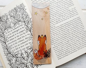 Handmade, Hand Painted, Zero Waste, Hardwood Wooden Bookmark. Fox Bookmark.