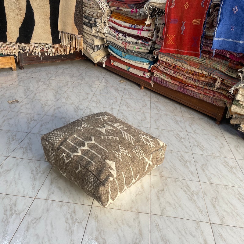 Rangila Indian Kantha Patch Floor Cushion - 20 Inch Round Stuffed Pouf Ottoman