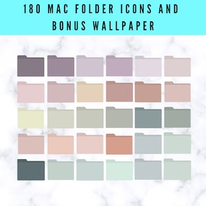 May include: A set of 180 colorful folder icons for Mac computers. The icons are arranged in a grid of 6 rows and 6 columns. The colors are a mix of pastel shades, including pink, blue, green, and yellow.