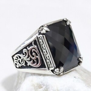 925 Sterling Silver Men Handmade Ring with Gemstone, Black Zircon Stone, Red Zircon Stone, Turkish Handmade Ring, Gift for Him