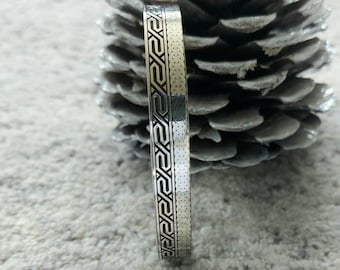 925 Sterling Silver Handmade Unisex Bracelet , Stylish Patterned Accessory , Adjustable Embroidered Cuff Bracelet , Gift for Him