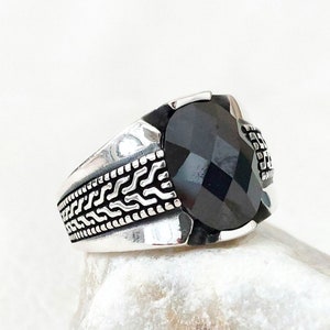 925k heren handgemaakte sterlingzilveren edelsteenring zwarte onyx rood blauw zwart zirkoon Turkse Ottomaanse zilveren ring Gratis expresverzending