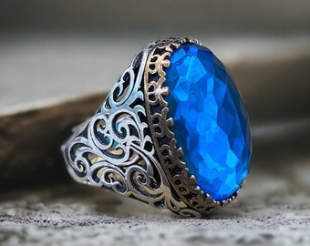 Sterling Silver Aquamarine Ring: Handmade Ottoman Style Jewelry