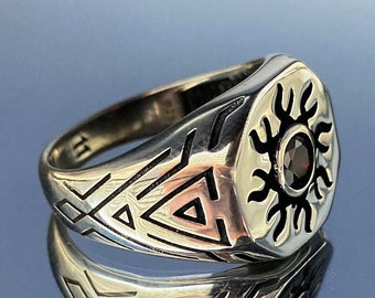 Sterling Silver Sun Signet Ring: Vintage Celestial Thumb Ring