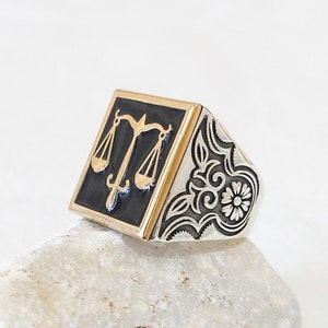 Scales of Justice Ring: 925 Sterling Silver Handmade Libra Ring