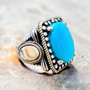 925k Men Handmade Turquoise Ring , Natural Gemstone Ring , Oval Turquoise Ring , Handcrafted Ottoman Men Ring , 925k Sterling Silver Ring